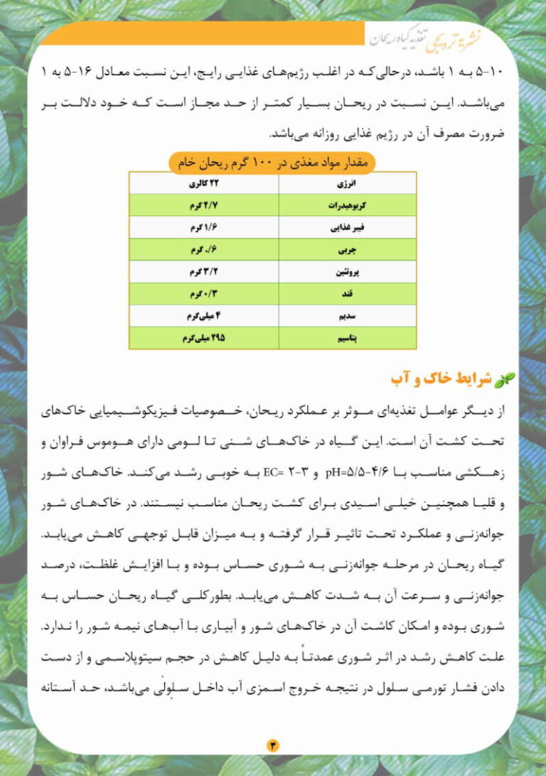 نشریه ترویجی تغذیه سبزی ریحان صفحه 3